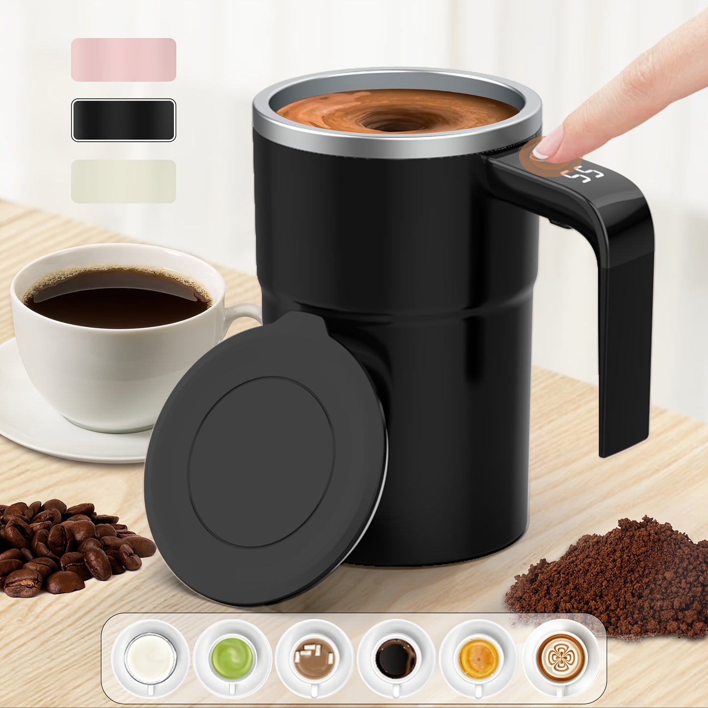 ☕ Automatic self-stirring mug with LED temperature display.