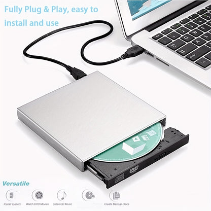 📀External DVD/CD-ROM player, compatible with CD-RW and DVD-RW burners.