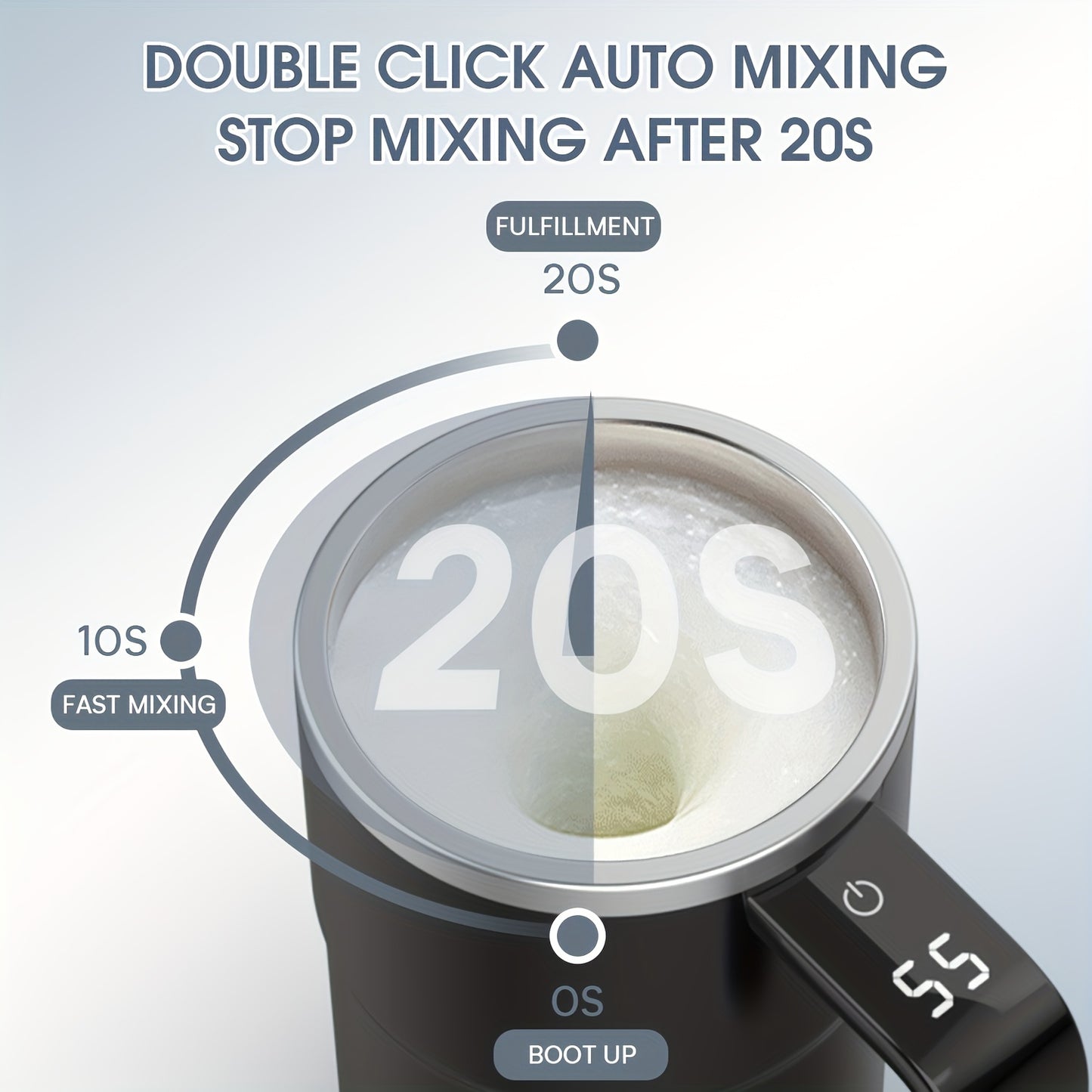 ☕ Automatic self-stirring mug with LED temperature display.