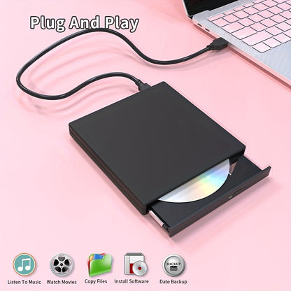 📀External DVD/CD-ROM player, compatible with CD-RW and DVD-RW burners.