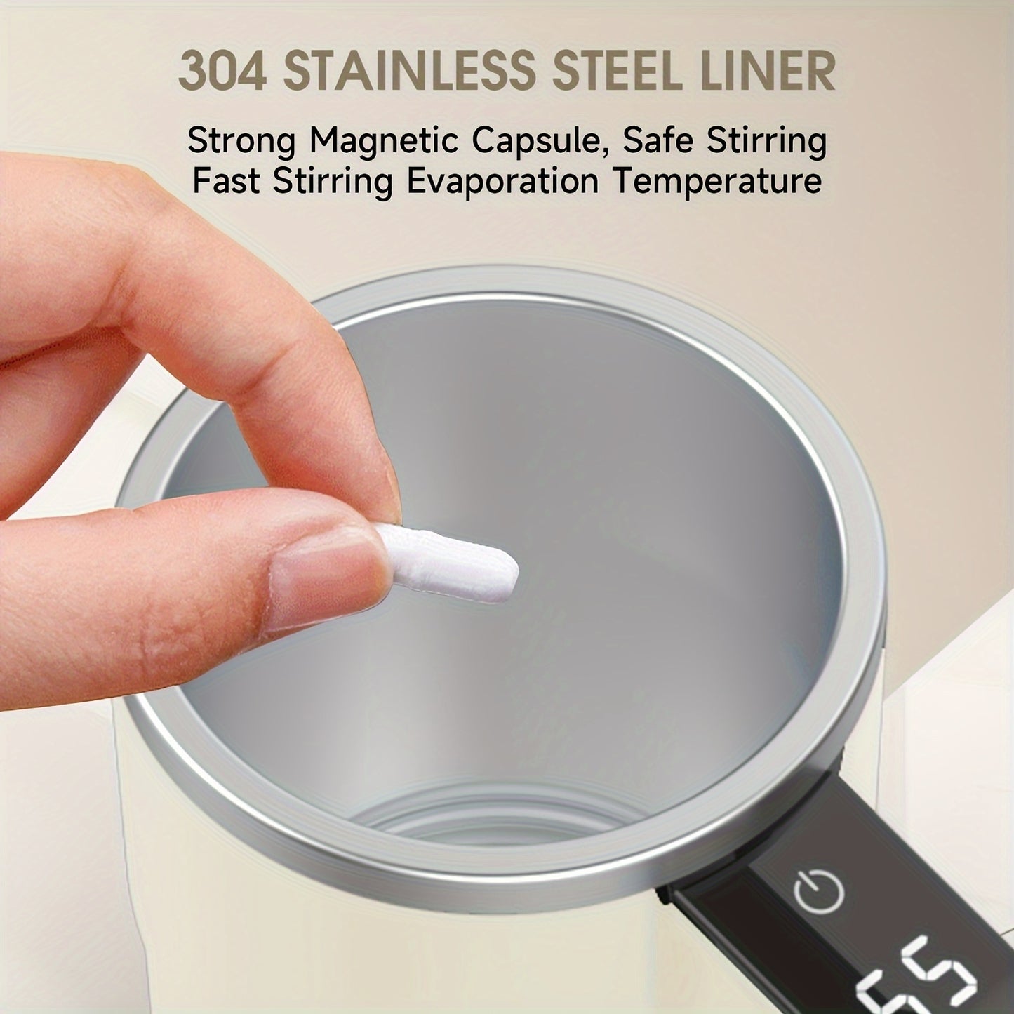 ☕ Automatic self-stirring mug with LED temperature display.