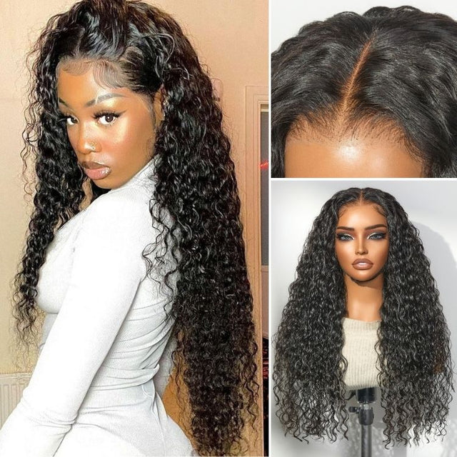 🔥 free shipping🔥 250% Density Water Wave Glueless Flexi-Fit Drawstring 13x4 Frontal Lace Fluffy Curly Wig Pre-Cut Lace
