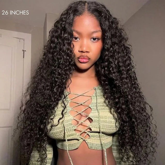 🔥 free shipping🔥 250% Density Water Wave Glueless Flexi-Fit Drawstring 13x4 Frontal Lace Fluffy Curly Wig Pre-Cut Lace