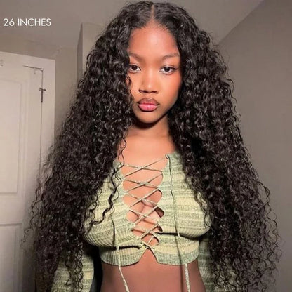 🔥 free shipping🔥 250% Density Water Wave Glueless Flexi-Fit Drawstring 13x4 Frontal Lace Fluffy Curly Wig Pre-Cut Lace