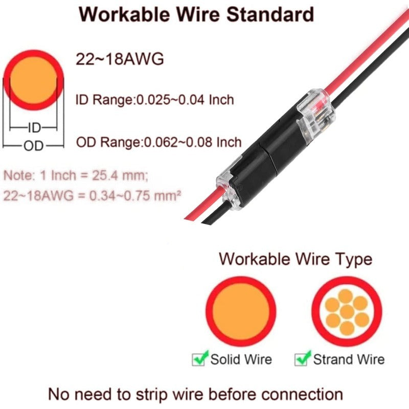 Limited Offer -🔌2-Pin Solderless Wire Connector – Compact Plug for LED Strips & 18–22 AWG Cables