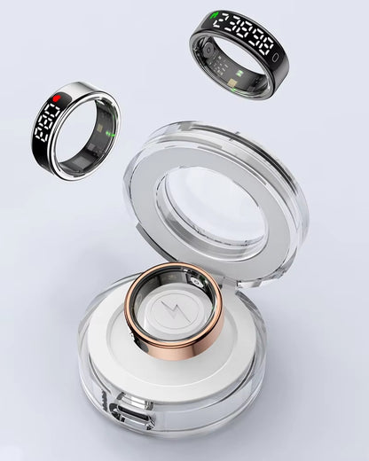 Smart Ring with Display and Touch, Wireless Charging, Health Manager 5ATM Waterproof Men's and Women's Ring