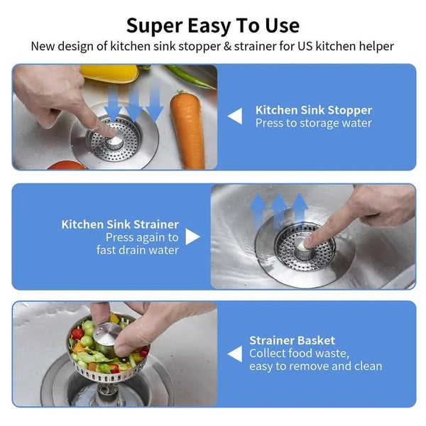 🔥Upgraded 3 in 1 Kitchen Sink Drain Strainer