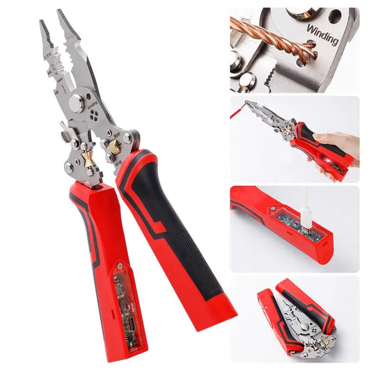 🔧⚡ 16-in-1 Multi-Function Wire Stripper & Voltage Tester Pliers – Cut, Strip, Twist & Detect Live Wires (12V–250V) 🔥