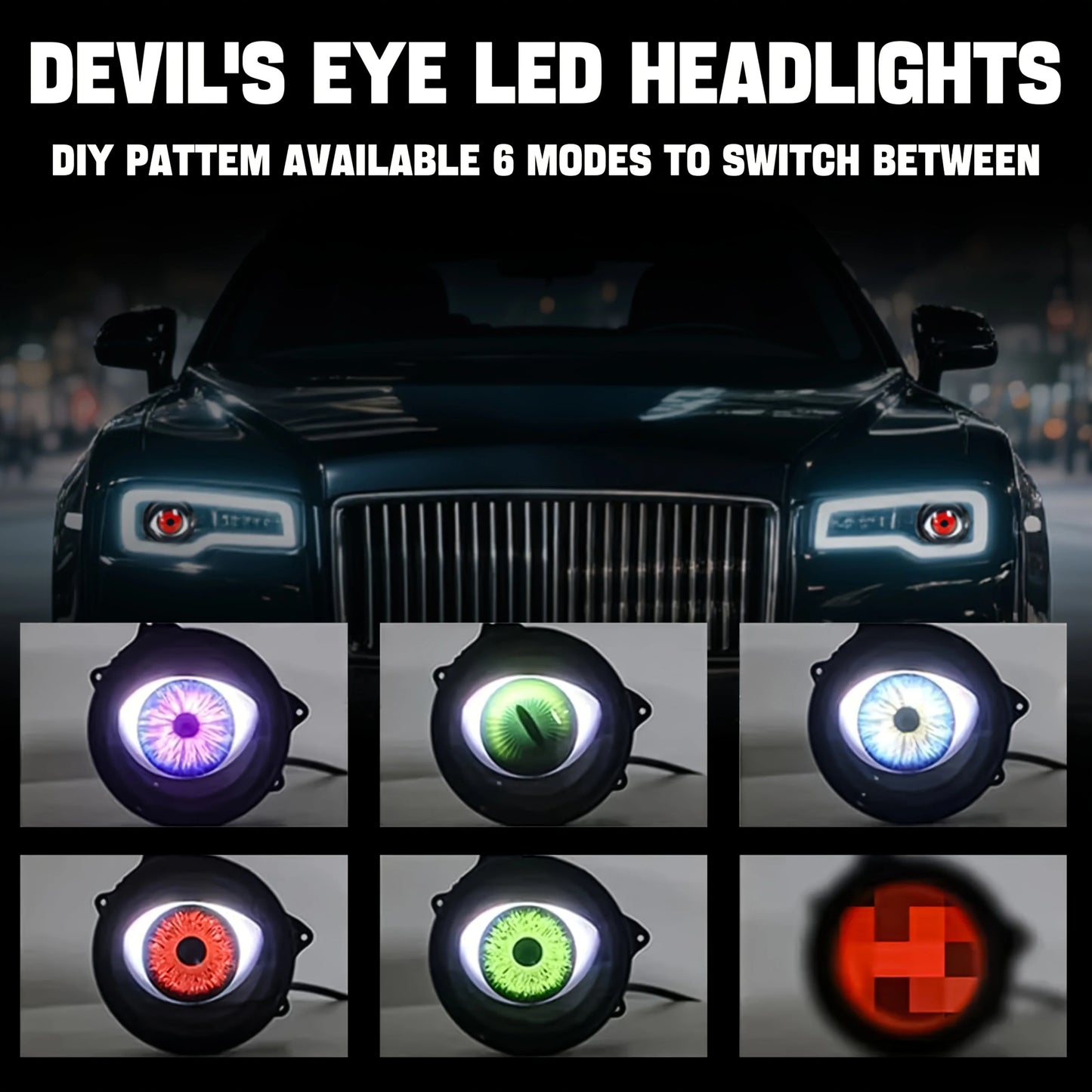 🔥1Pcs/2Pcs dynamic big eye lights, dynamic big eyeball fog lights 6 modes, LED color adjustable, suitable for any car model