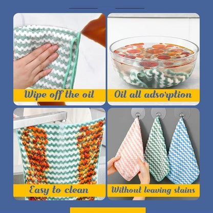 Coral Fleece Striped Rag Cleaning Dish Cloth