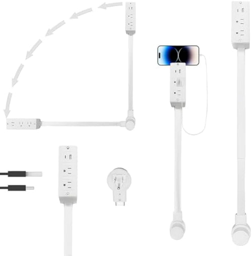 💥【Upgraded Version】Extendable 15.7-27.5 inches with extension pole, USB-A, USB-C and 2 AC power sockets with 180° rotation🔌