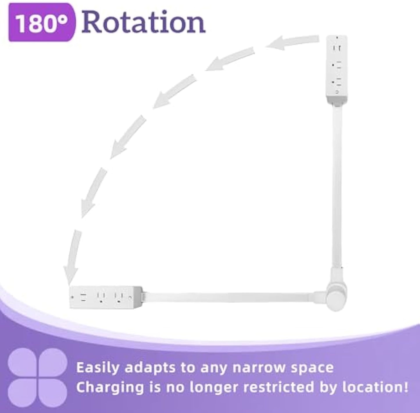 💥【Upgraded Version】Extendable 15.7-27.5 inches with extension pole, USB-A, USB-C and 2 AC power sockets with 180° rotation🔌